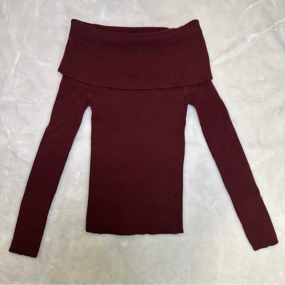 Fashion Nova Off-Shoulder Brown Ribbed Sweater Top Size Small